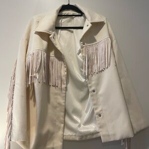 12th Tribe Cream Fringe Teddy Jacket
